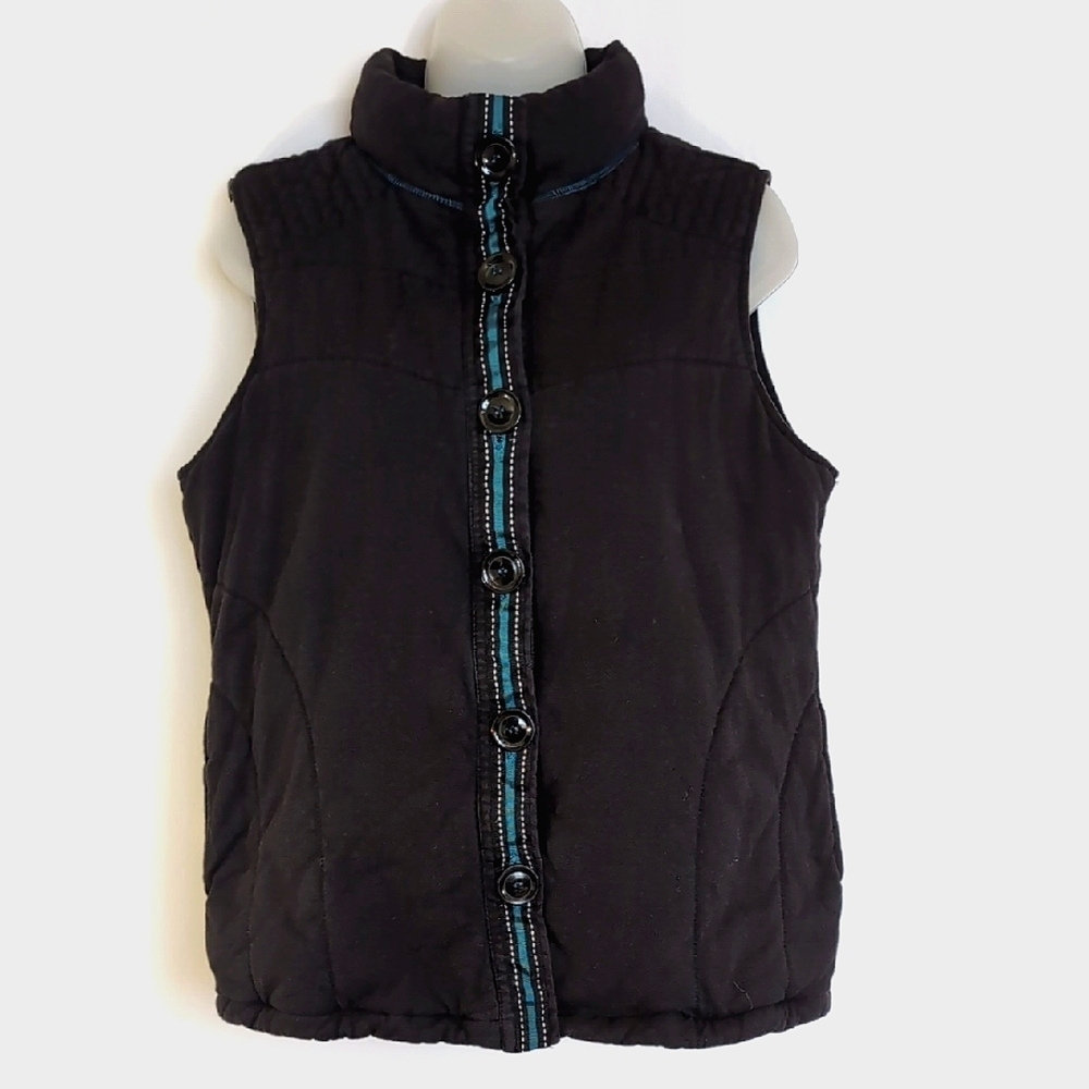 Christopher Banks 100% Cotton Black Jacket Vest with Teal Trim - Size M Medium